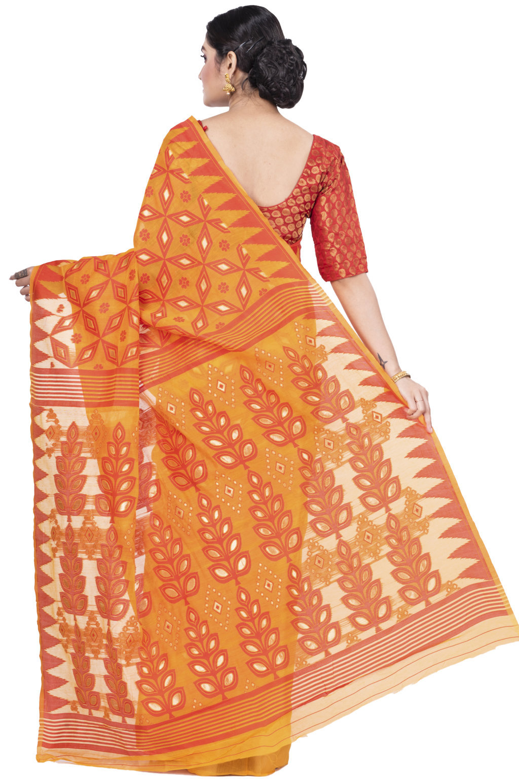 Orange Pure Cotton Minakari_Jmdni Jamdani Saree (695)